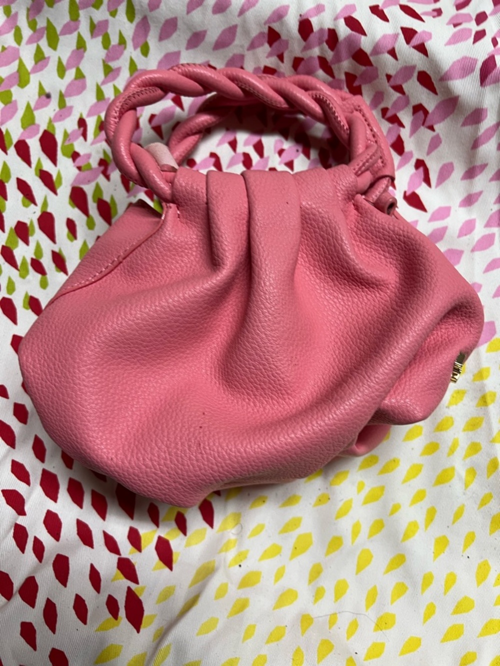 Soft Pink Mini Gathered Leather Handbag with Braided Handle